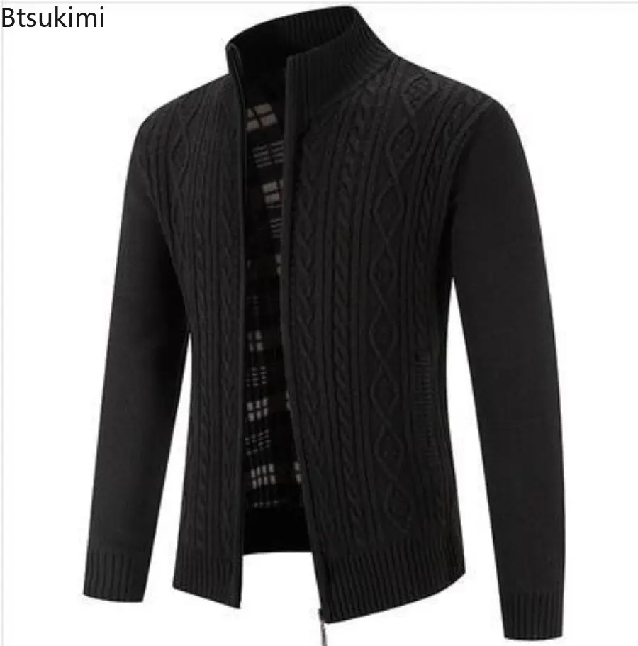Mens Autumn Winter New Knitted Sweaters High Collar Long Sleeved Zipper Cardigan Sweater Fashionable Solid Color Sweater Jacket