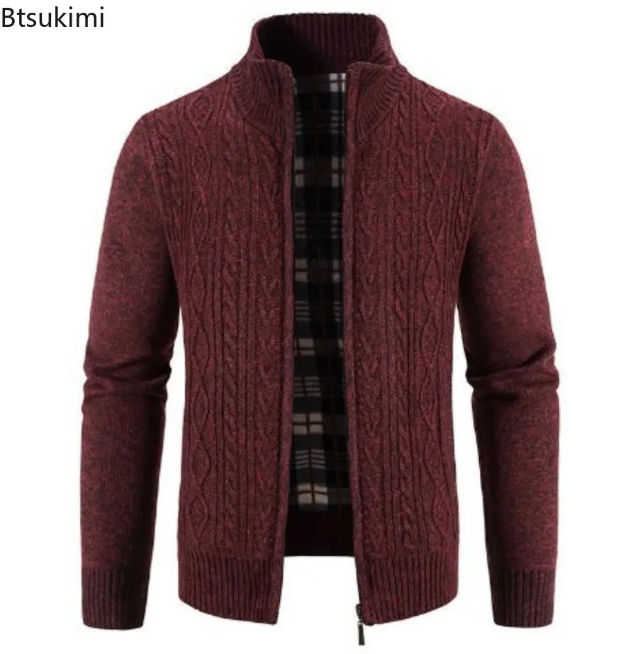 Mens Autumn Winter New Knitted Sweaters High Collar Long Sleeved Zipper Cardigan Sweater Fashionable Solid Color Sweater Jacket