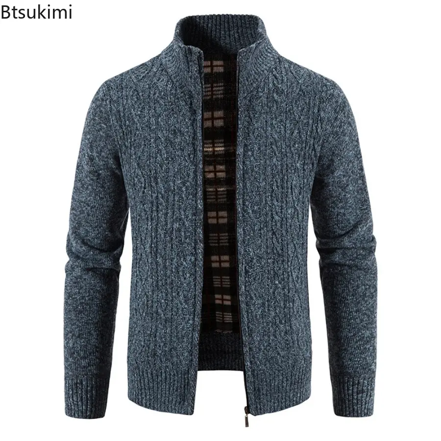 Mens Autumn Winter New Knitted Sweaters High Collar Long Sleeved Zipper Cardigan Sweater Fashionable Solid Color Sweater Jacket