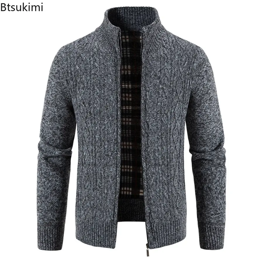 Mens Autumn Winter New Knitted Sweaters High Collar Long Sleeved Zipper Cardigan Sweater Fashionable Solid Color Sweater Jacket