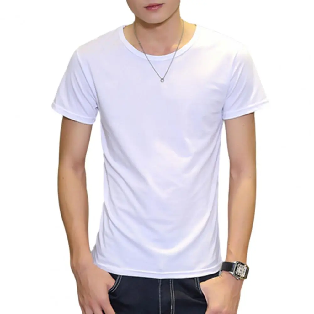 Summer Men T-shirt Round Neck V Neck Short Sleeve Pullover Tees Solid Color Soft Breathable Thin Simple Style Casual Men Top