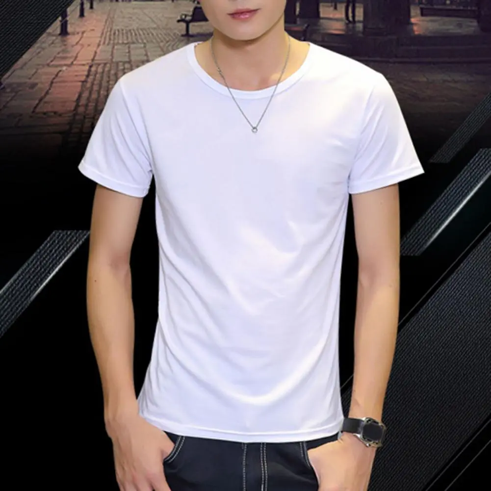 Summer Men T-shirt Round Neck V Neck Short Sleeve Pullover Tees Solid Color Soft Breathable Thin Simple Style Casual Men Top