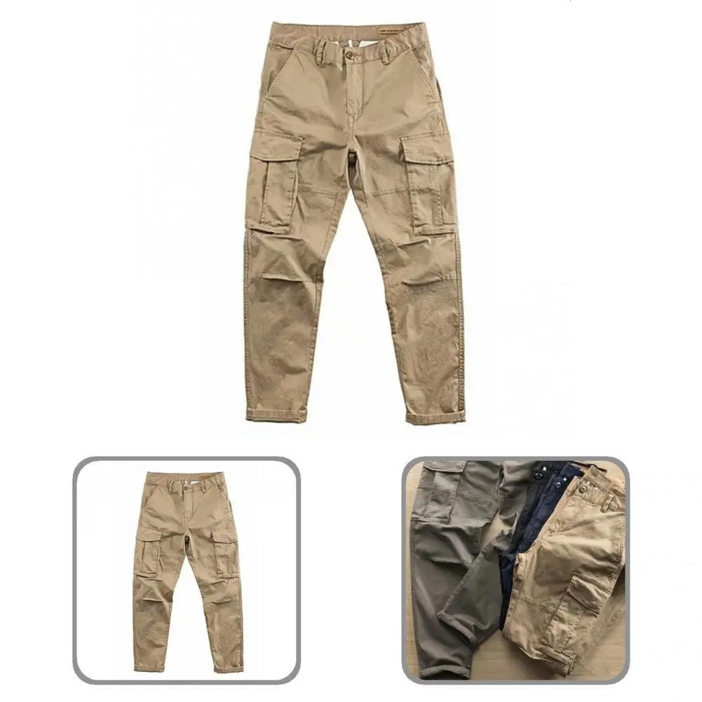Casual Cargo Pants Multi Pockets Straight Men Pants Solid Color Deep Crotch Leisure Spring Trousers for Daily Wear