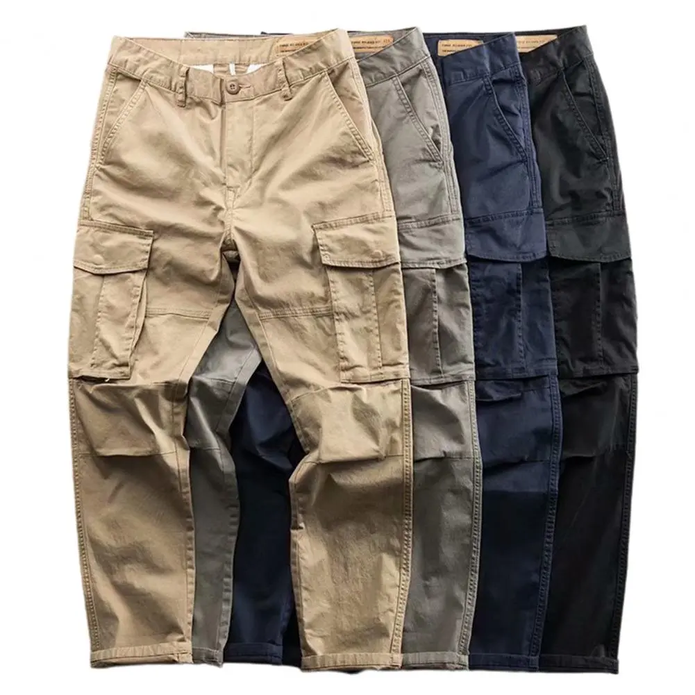 Casual Cargo Pants Multi Pockets Straight Men Pants Solid Color Deep Crotch Leisure Spring Trousers for Daily Wear