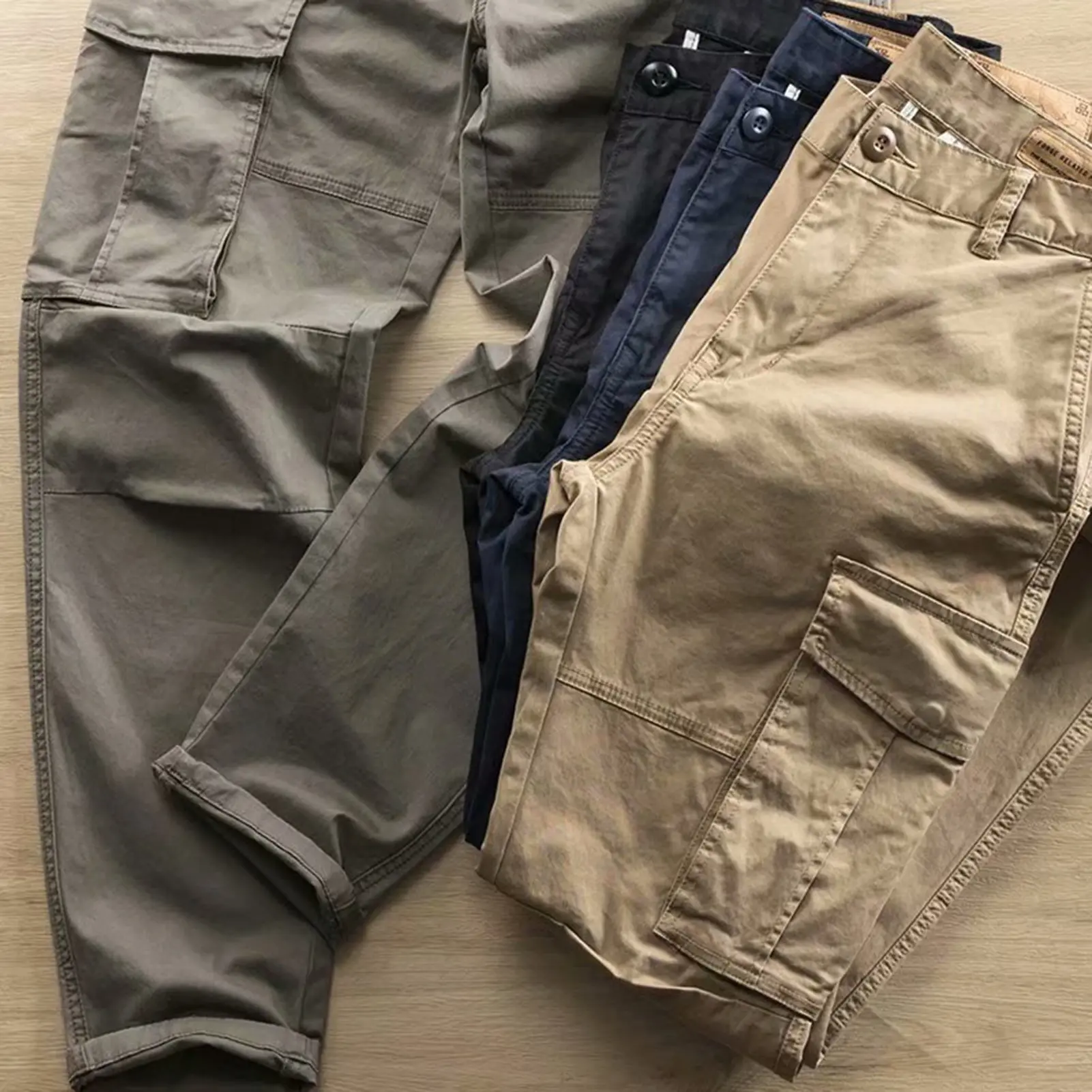 Casual Cargo Pants Multi Pockets Straight Men Pants Solid Color Deep Crotch Leisure Spring Trousers for Daily Wear