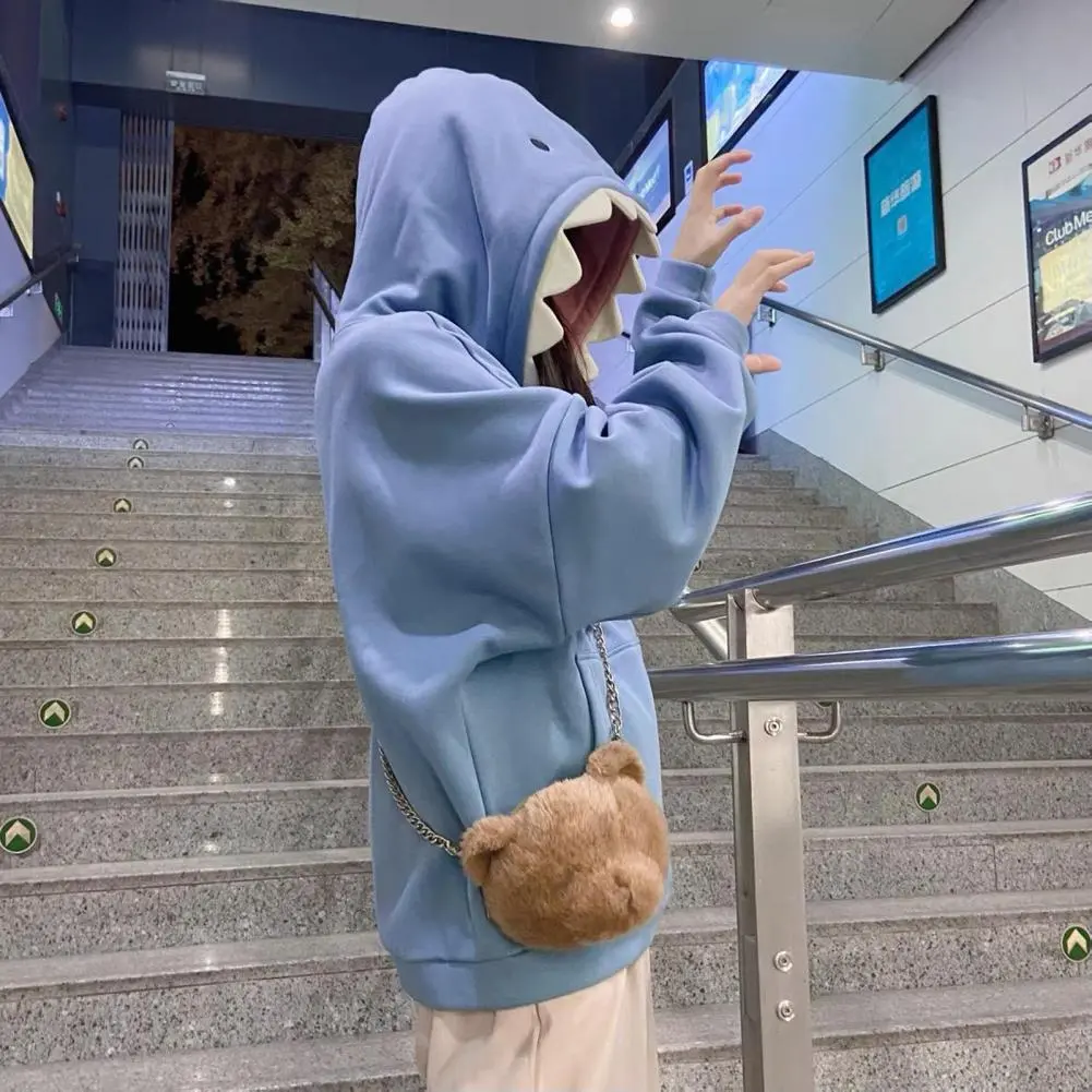 Men Shark Hoodie Fun Shark Patch Hooded Sweater Stylish Sporty Casual Loose Trendy Couple's Pullover Sweatshirt for Autumn