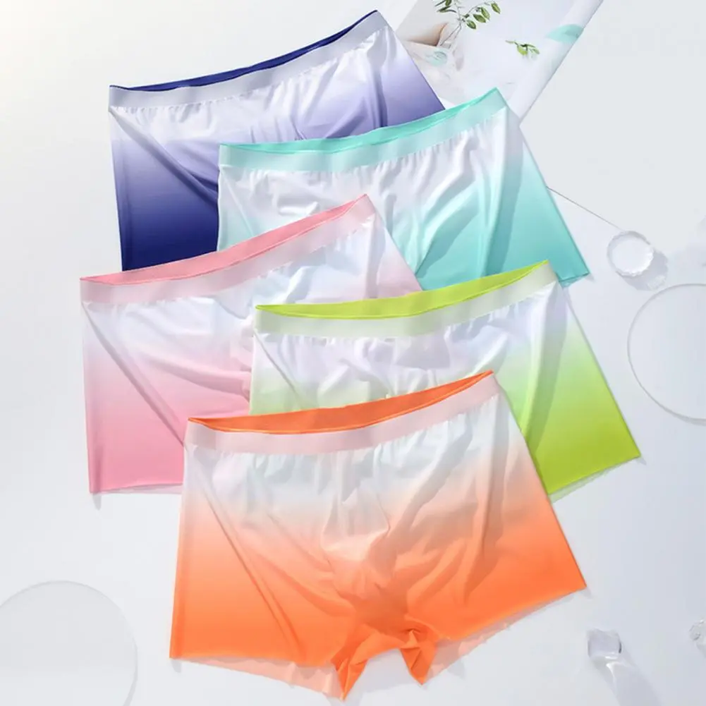 Gradient Color Ice Silk Underwear Men Mid-rise Seamless U-convex Shorts Briefs Slim Fit High Elasticity Panties