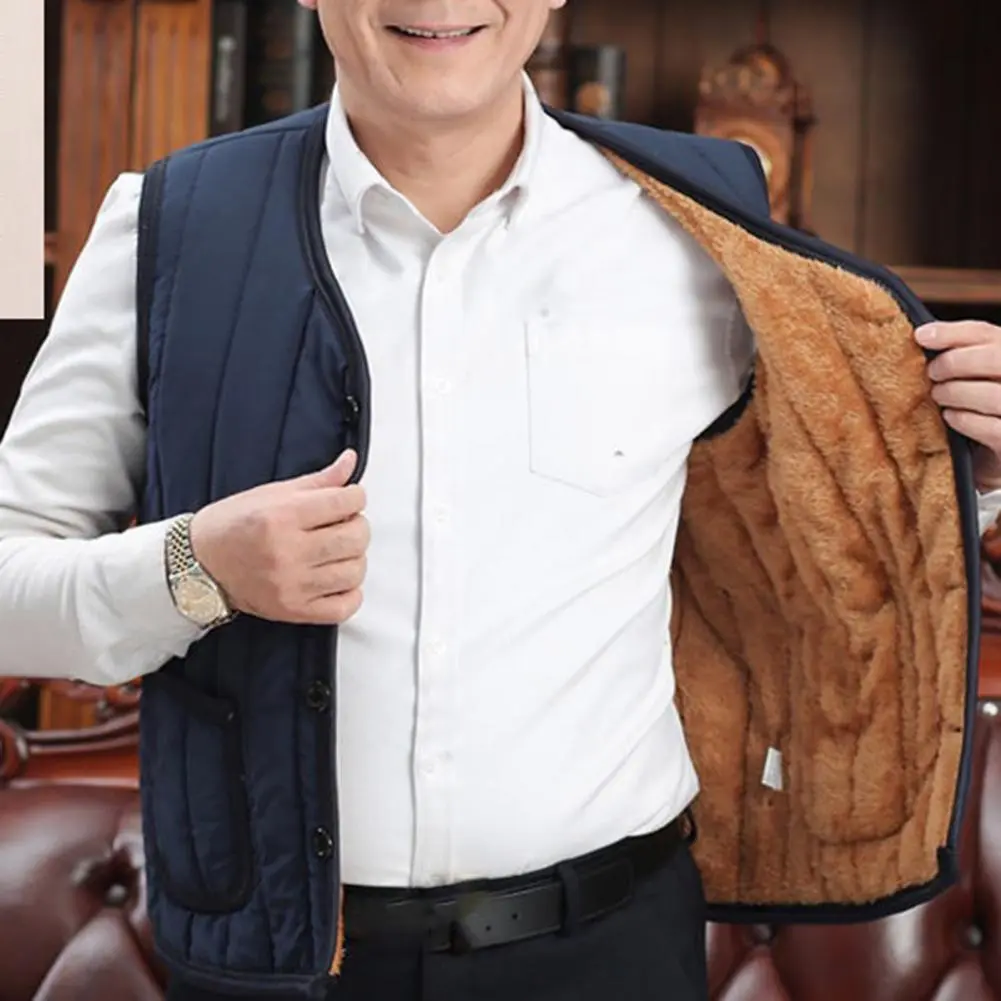 Stylish Vest Outwear Winter Coat Solid Color Thermal Side Pockets Winter Vest