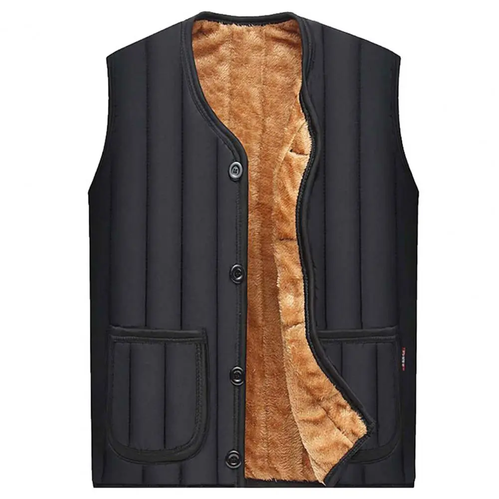 Stylish Vest Outwear Winter Coat Solid Color Thermal Side Pockets Winter Vest