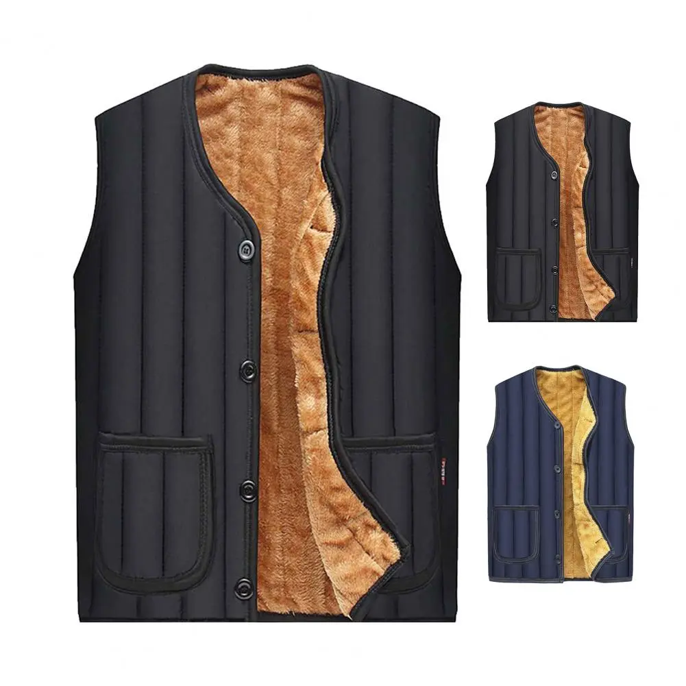 Stylish Vest Outwear Winter Coat Solid Color Thermal Side Pockets Winter Vest