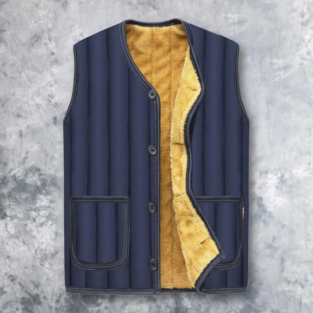 Stylish Vest Outwear Winter Coat Solid Color Thermal Side Pockets Winter Vest