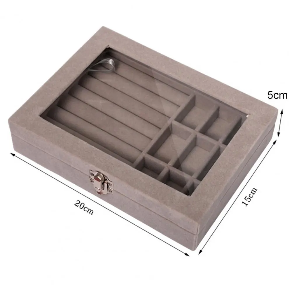 Jewelry Box Multi-grids Rectangle Transparent Visible Jewelry Storage Box Faux Leather Finger Ring Earring Necklace Jewelry Box
