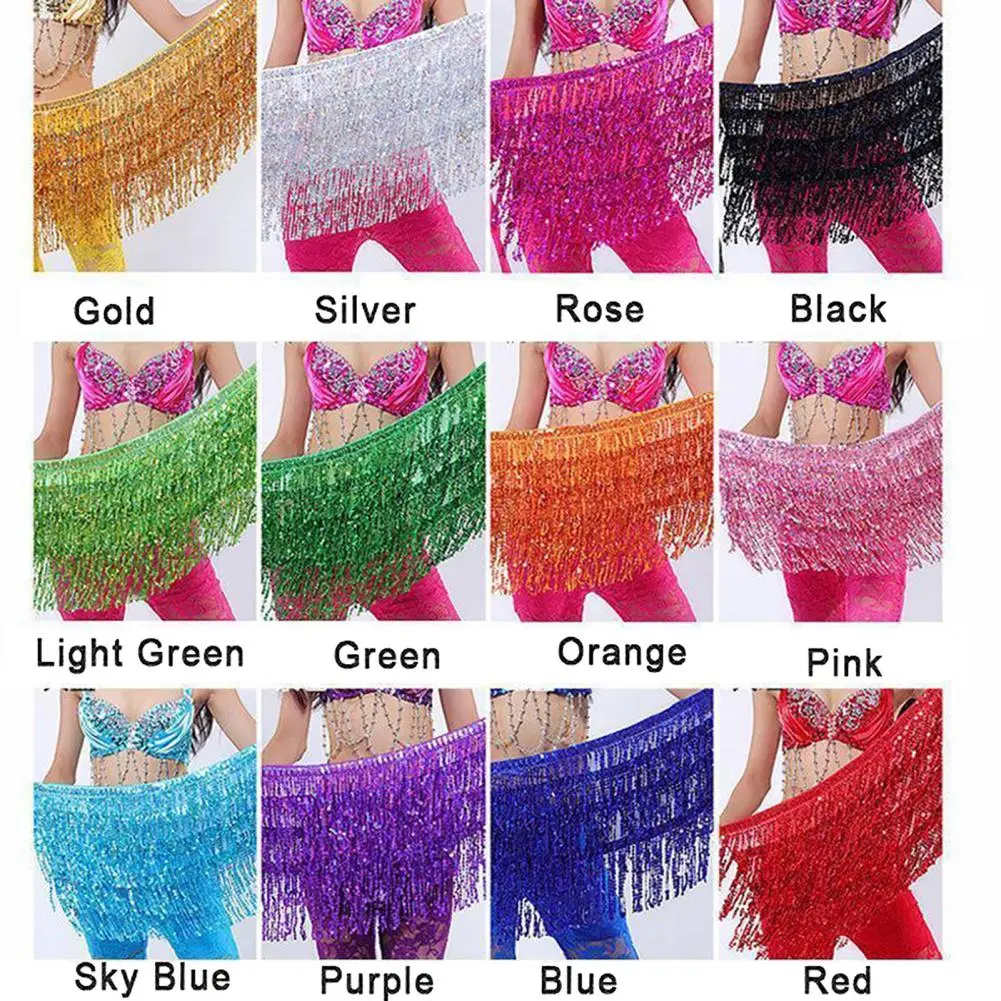 Sequin Wrap Skirt Dance Accessory Belly  Scarf Comfortable Adding Flair Women Sequins Tassel Skirts Shorts Booty Dance