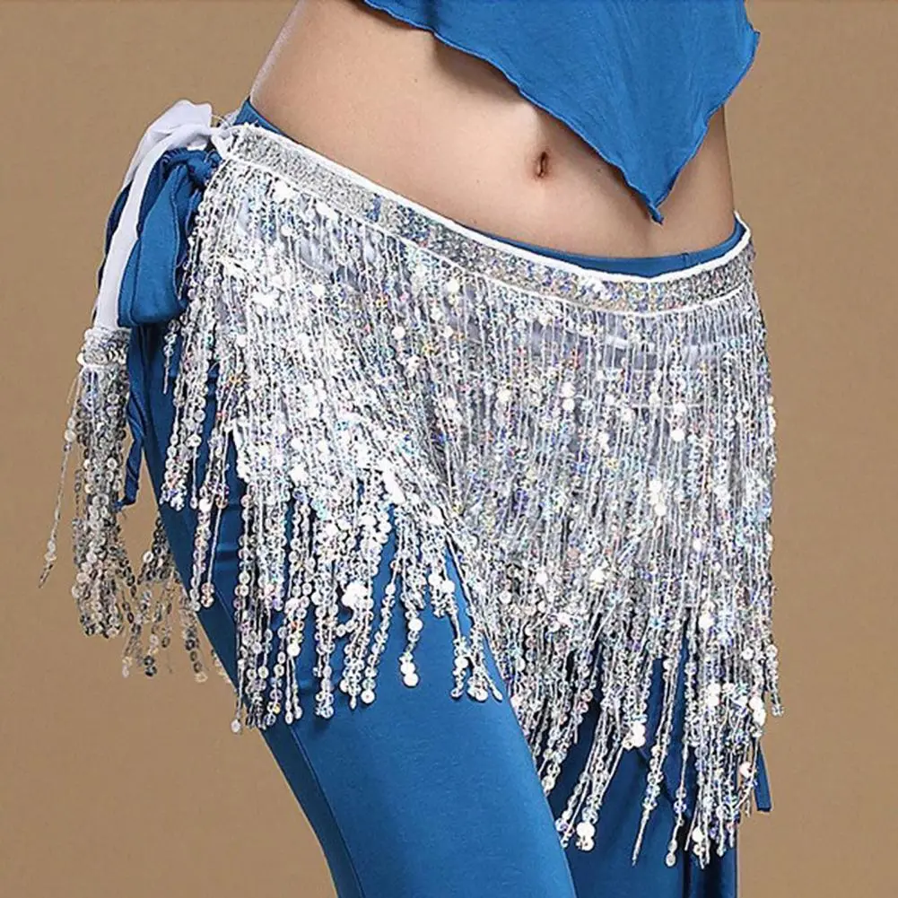 Sequin Wrap Skirt Dance Accessory Belly  Scarf Comfortable Adding Flair Women Sequins Tassel Skirts Shorts Booty Dance
