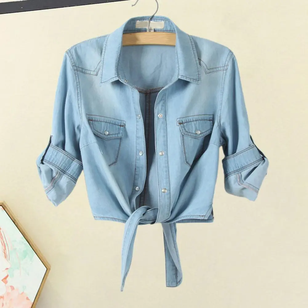 Women Shirts Jacket Stylish Women Shirts & Blouses Half-sleeve Women's Cardigans Turn-down Collar Lace-up Design Shirt Clothes