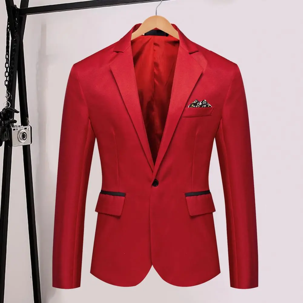 Men Formal Business Style Slim Fit Single Button Suit Jacket Solid Color Lapel Satin Groom Wedding Banquet Men Suit Coat