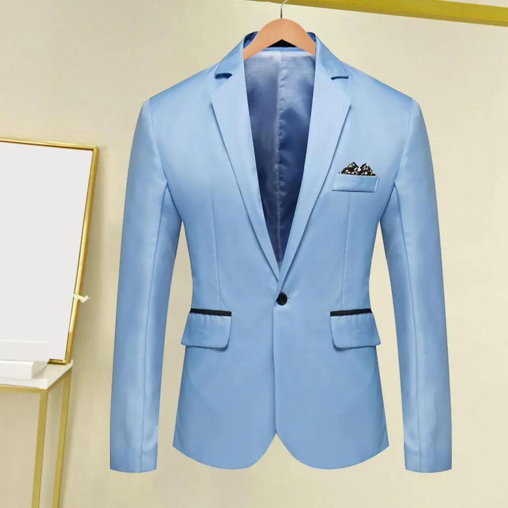 Men Formal Business Style Slim Fit Single Button Suit Jacket Solid Color Lapel Satin Groom Wedding Banquet Men Suit Coat