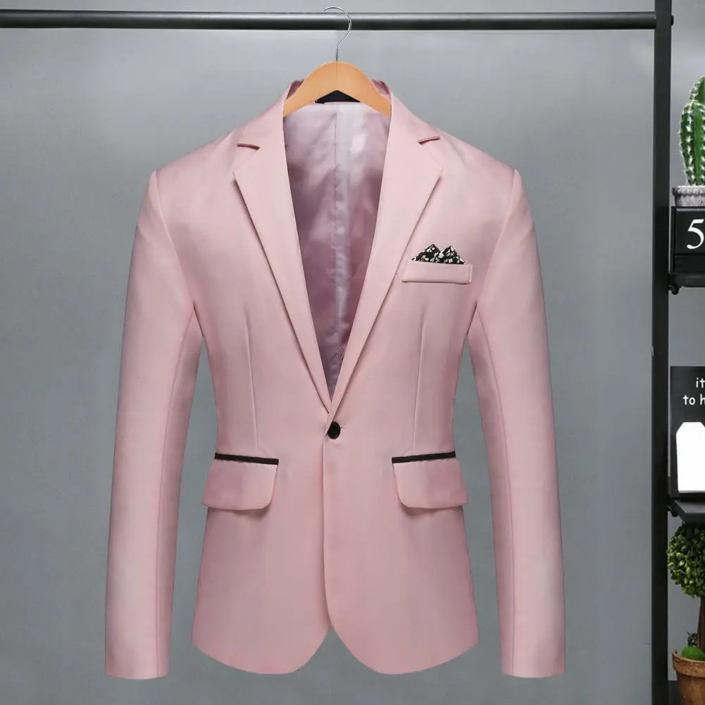 Men Formal Business Style Slim Fit Single Button Suit Jacket Solid Color Lapel Satin Groom Wedding Banquet Men Suit Coat