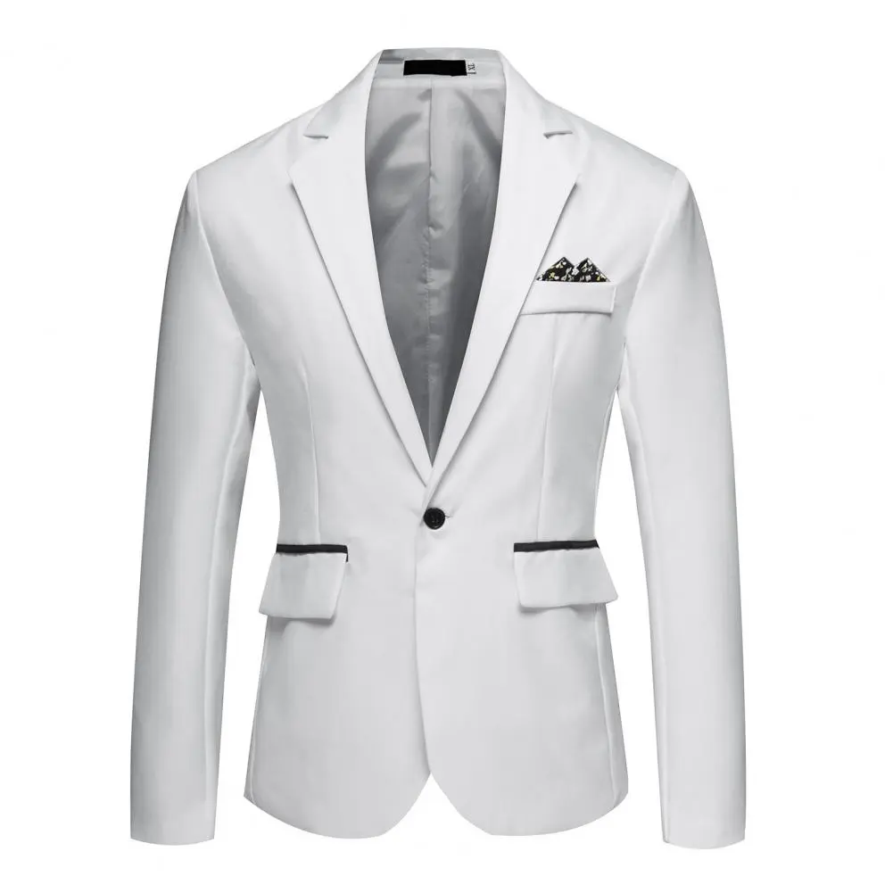 Men Formal Business Style Slim Fit Single Button Suit Jacket Solid Color Lapel Satin Groom Wedding Banquet Men Suit Coat