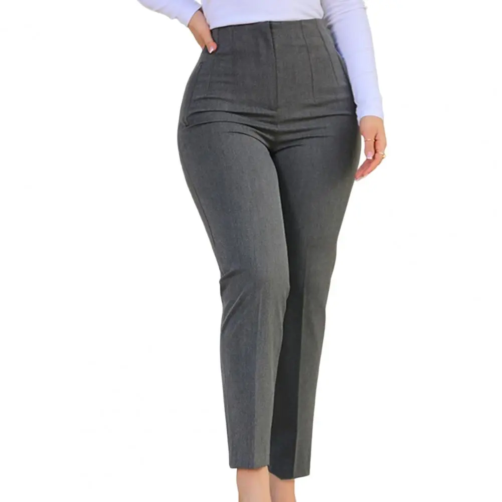 Stylish Women Trousers Anti-Shrink Office Pants Ninth-Length Workwear Casual Loose Office Lady Trousers