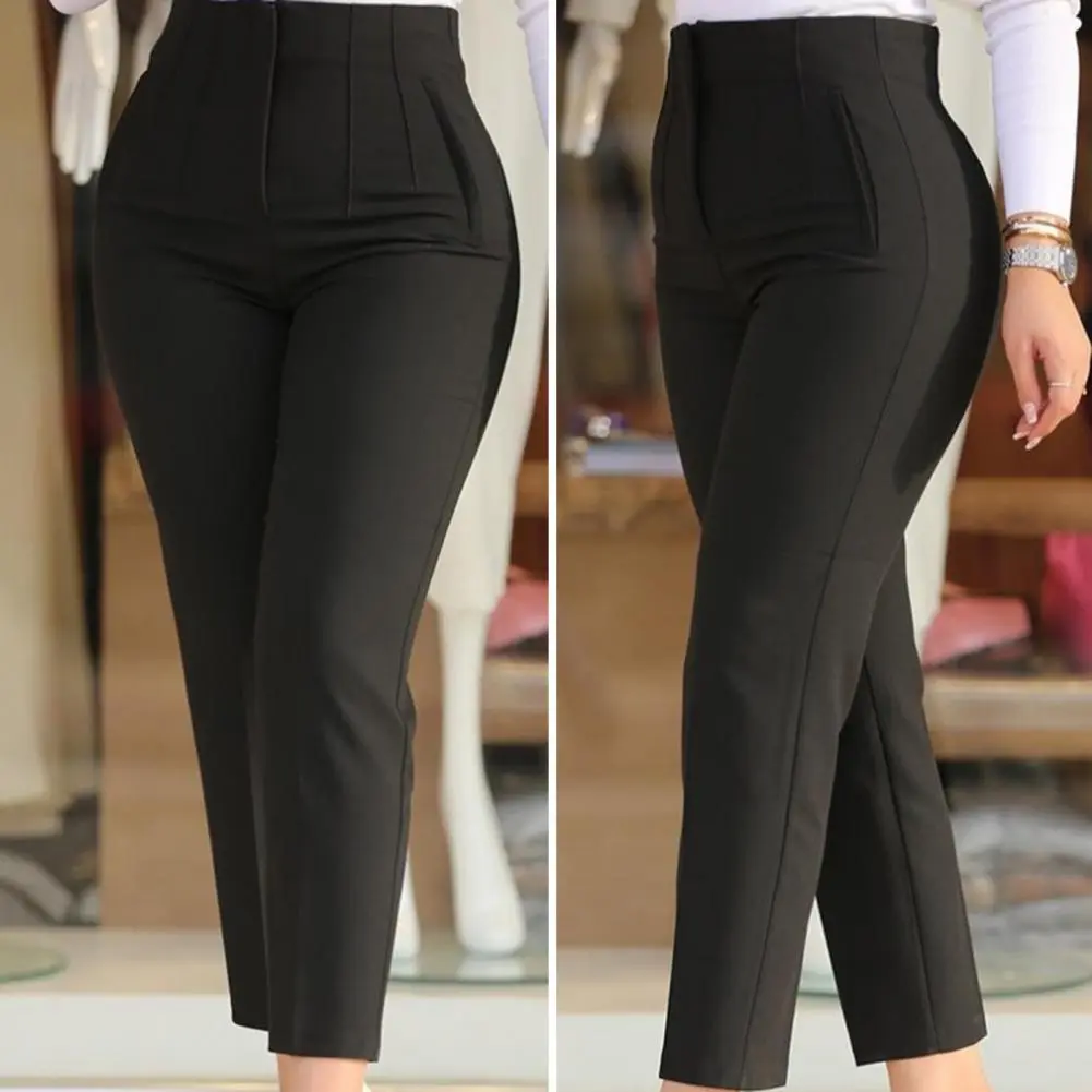 Stylish Women Trousers Anti-Shrink Office Pants Ninth-Length Workwear Casual Loose Office Lady Trousers