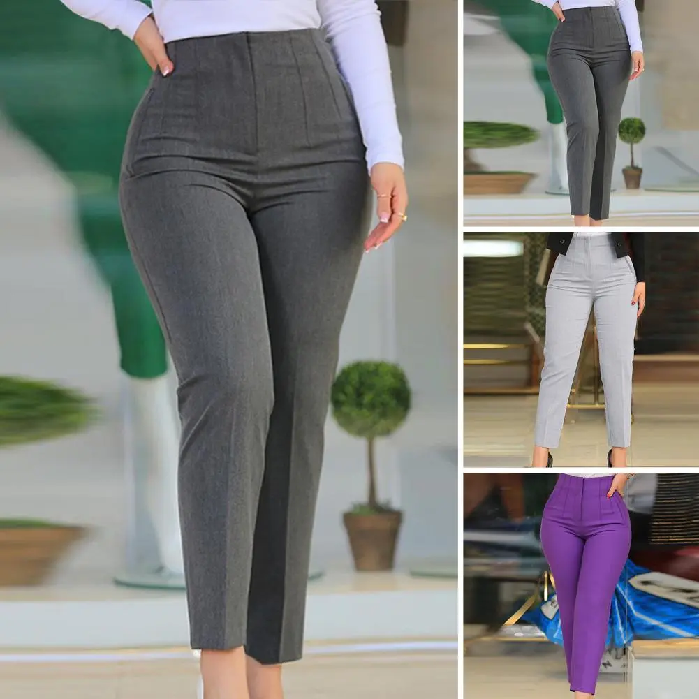 Stylish Women Trousers Anti-Shrink Office Pants Ninth-Length Workwear Casual Loose Office Lady Trousers