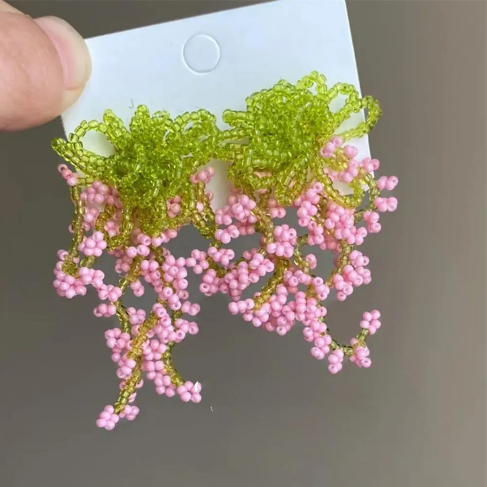 Beaded Tassel Earrings Statement Flower Earrings Elegant Beaded Flower Tassel Earrings for Women Stylish Dangle with for Parties