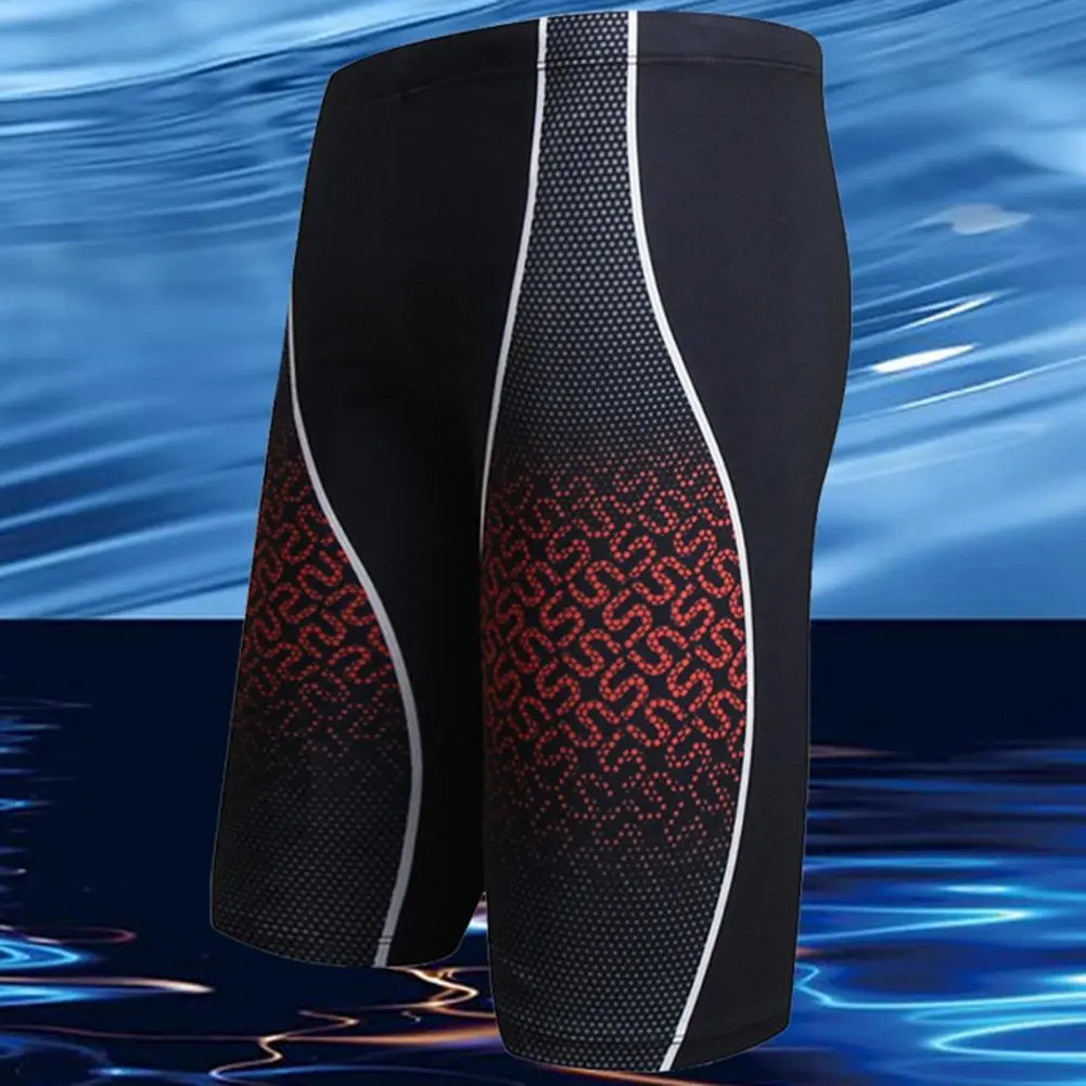 Inner Drawstring Streamlined Design Long Type Swimming Trunks Men Patchwork Color Letter Print Swim Shorts Beachwear