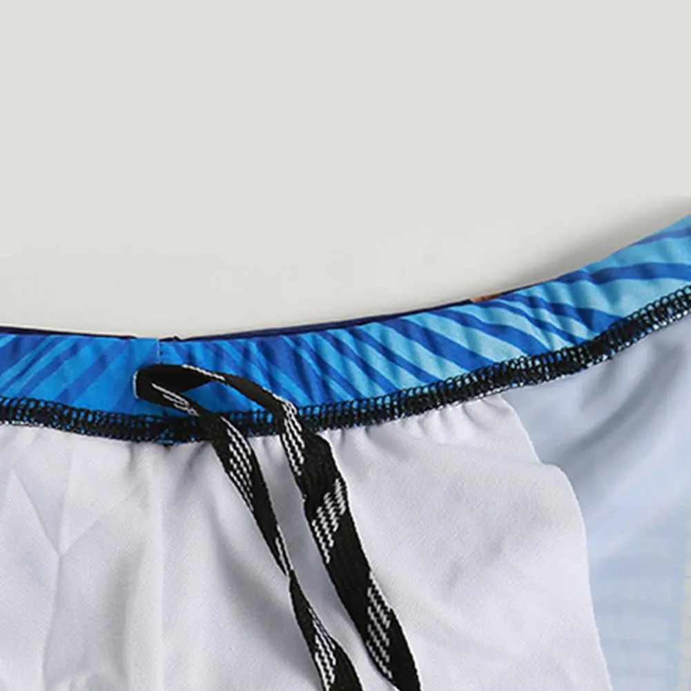 Inner Drawstring Streamlined Design Long Type Swimming Trunks Men Patchwork Color Letter Print Swim Shorts Beachwear