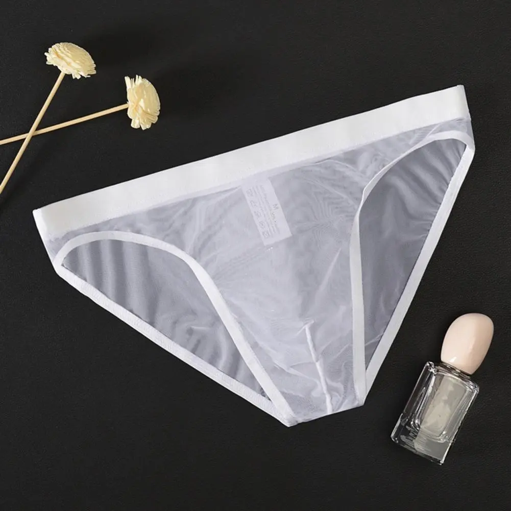 Men Seamless Ice Silk Briefs Low-rise Ultra-Thin See-through Panties Solid Color Quick Drying Underwear Underpants