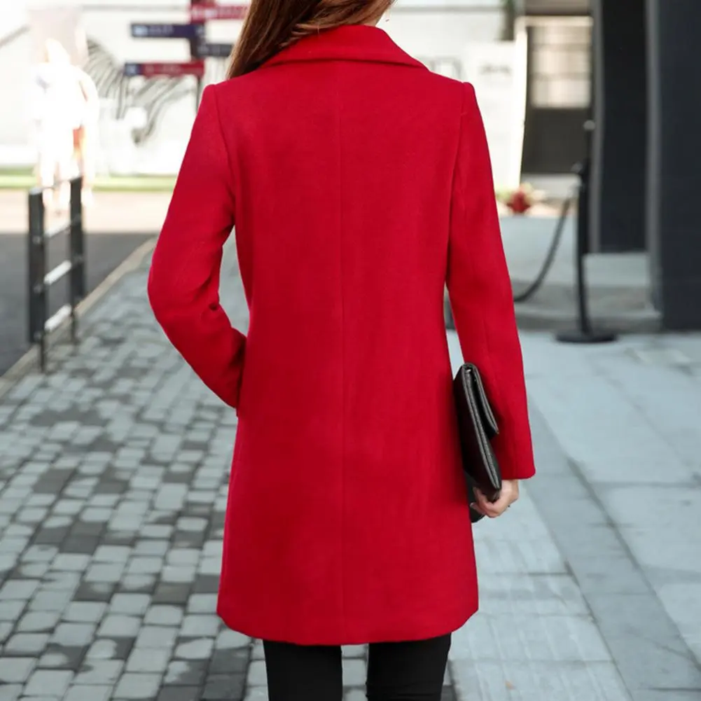 Women Fall Coat Cardigan Winter Women Woolen Coat Jackets Double Buttons Thick Lapel Long Sleeves Keep Warm Lady Overcoat