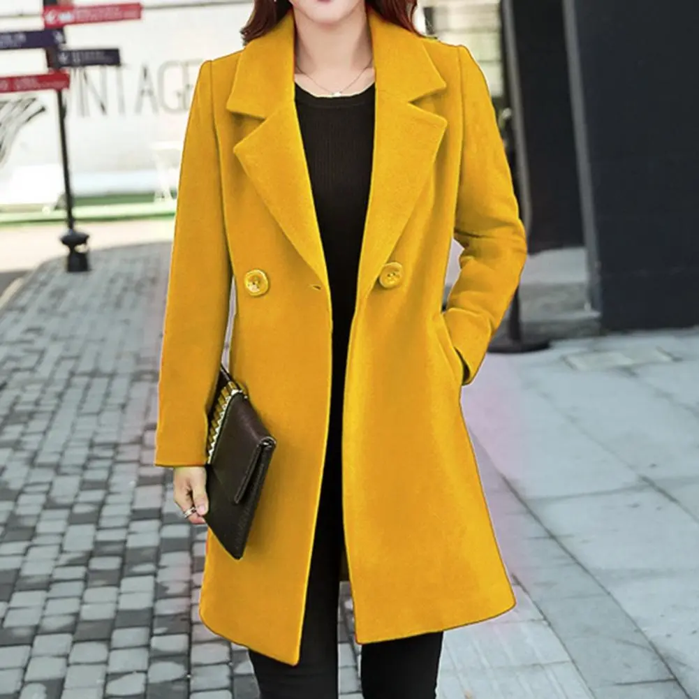 Women Fall Coat Cardigan Winter Women Woolen Coat Jackets Double Buttons Thick Lapel Long Sleeves Keep Warm Lady Overcoat