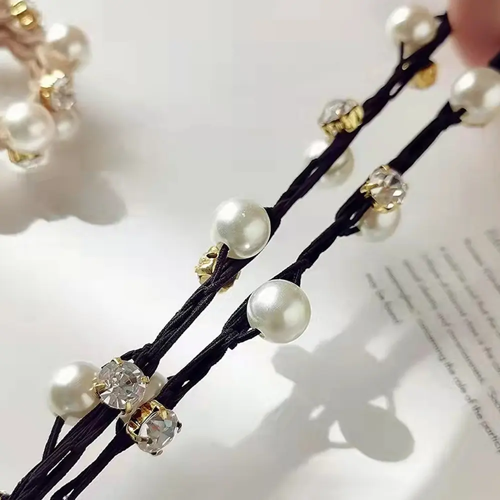 Elegant Rhinestone Pearl Hair Ties High Elastic Beaded Scrunchies For Ponytail Bun Girls Summer Daily Casual Headwear