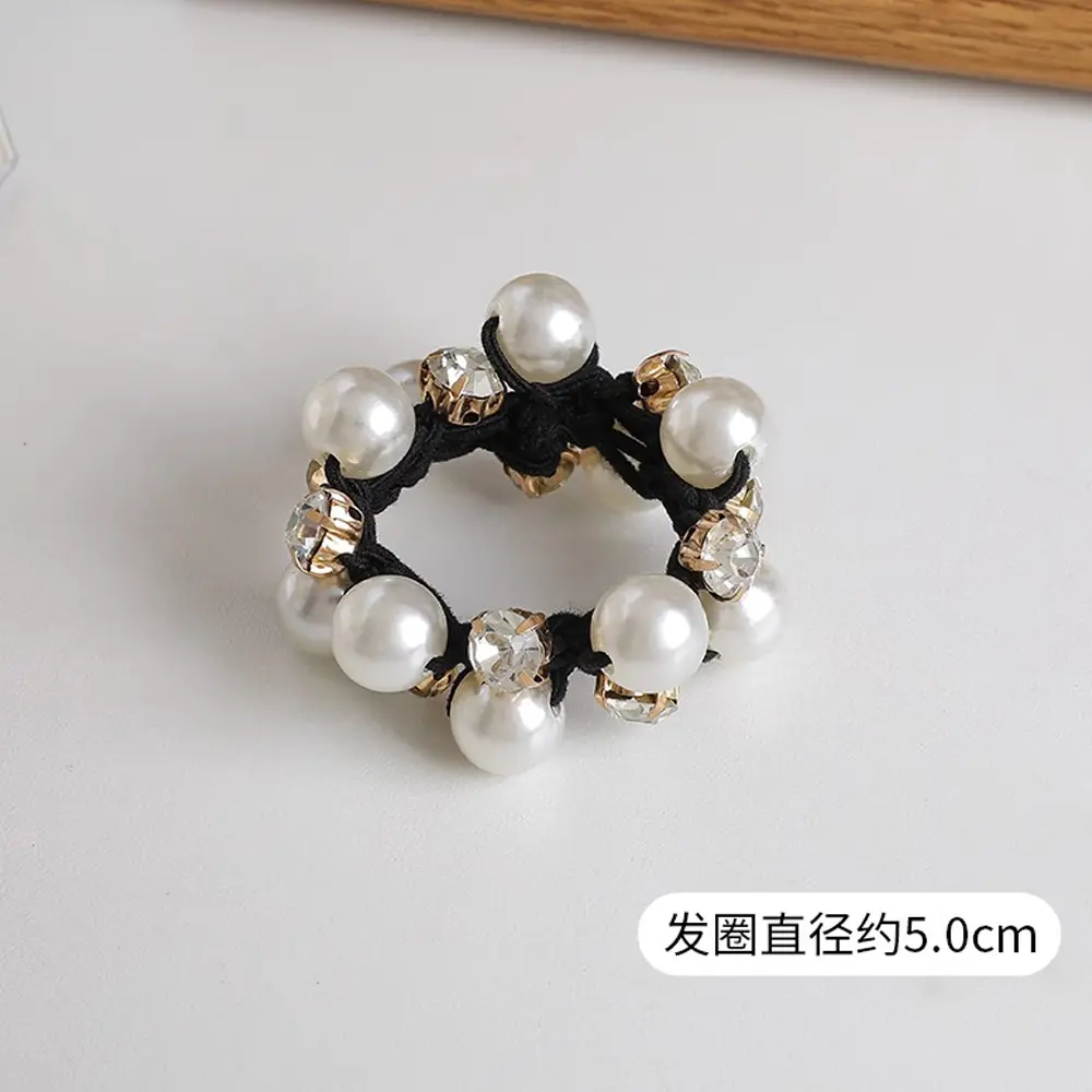 Elegant Rhinestone Pearl Hair Ties High Elastic Beaded Scrunchies For Ponytail Bun Girls Summer Daily Casual Headwear