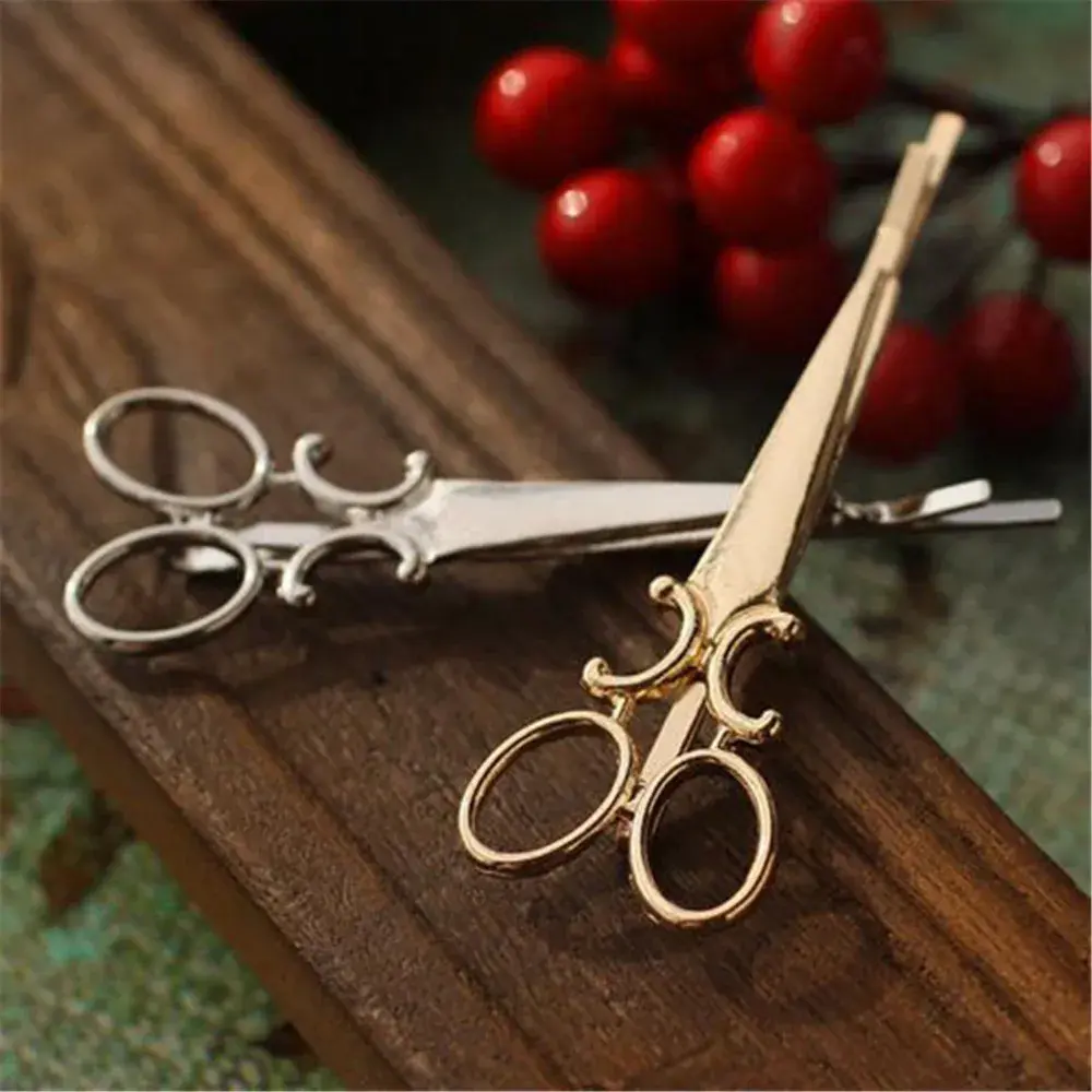 Creative Scissors Shaped Hairpin Women Girls Gold Silver Color Metal Barrettes Lady Simple Bangs Side Hair Clip