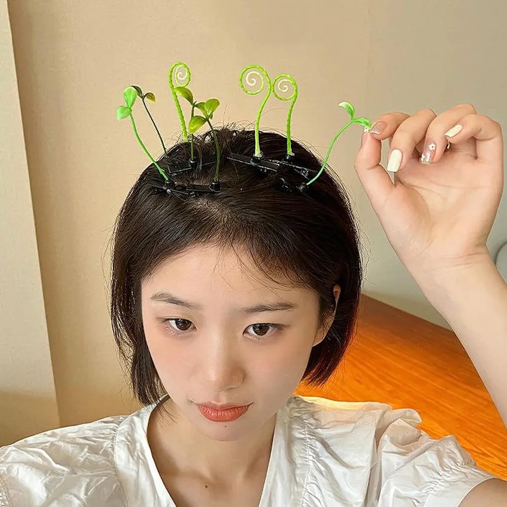 5pcs/Set Funny Grass Flower Mushroom Bean Sprout Hair Clips Faux Plant Shaped Hairpin Women Girl Barrettes Party Hair Decoration