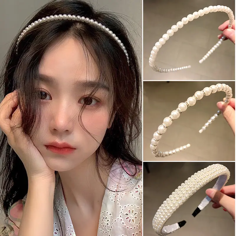 Fashion Faux Pearl Beaded Hair Hoop Princess Style Non-Slip Headband Women Girls Birthday Party Headwear Bridal Hairband