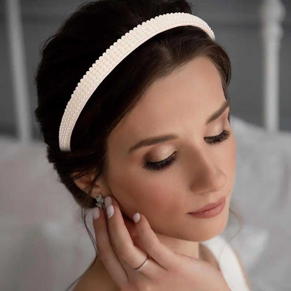 Fashion Faux Pearl Beaded Hair Hoop Princess Style Non-Slip Headband Women Girls Birthday Party Headwear Bridal Hairband