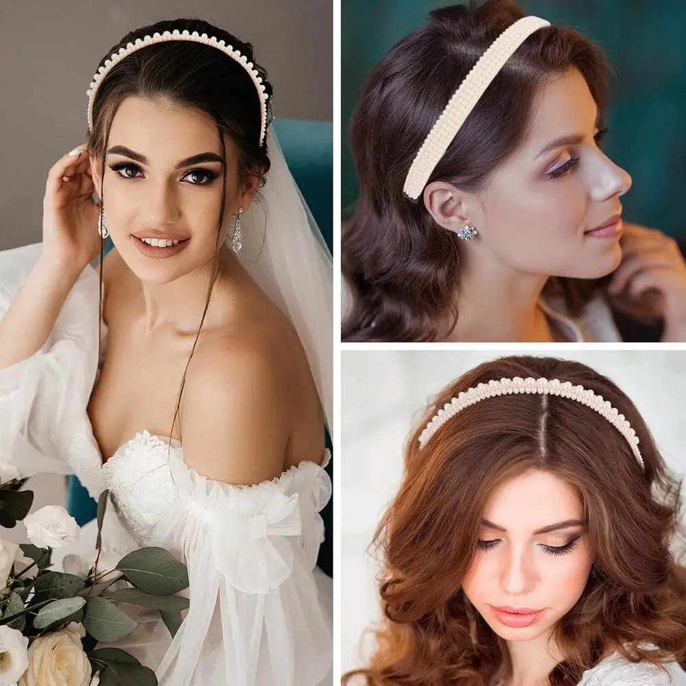 Fashion Faux Pearl Beaded Hair Hoop Princess Style Non-Slip Headband Women Girls Birthday Party Headwear Bridal Hairband