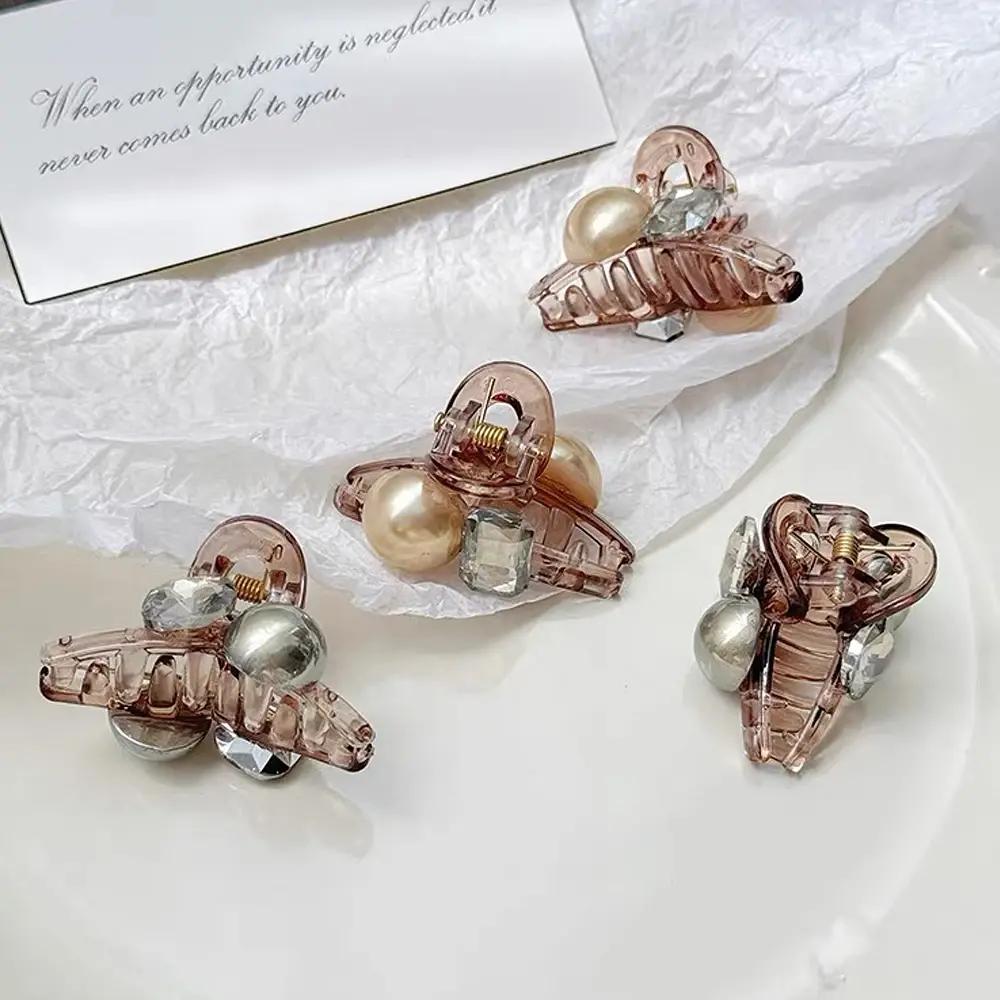 Mini Rhinestones Pearl Hair Claws Exquisite Small Shark Clip For Bangs Princess Styles Headdress Women Girl Daily Use Party Gift