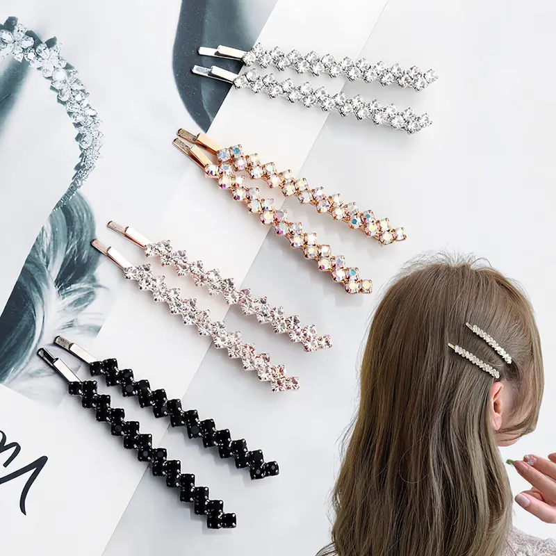 2pcs/Set Simple Rhinestones Hair Clip Women Makeup Bangs Bobby Hairpin Metal Bb Barrettes For Any Occasion Friend Gifts