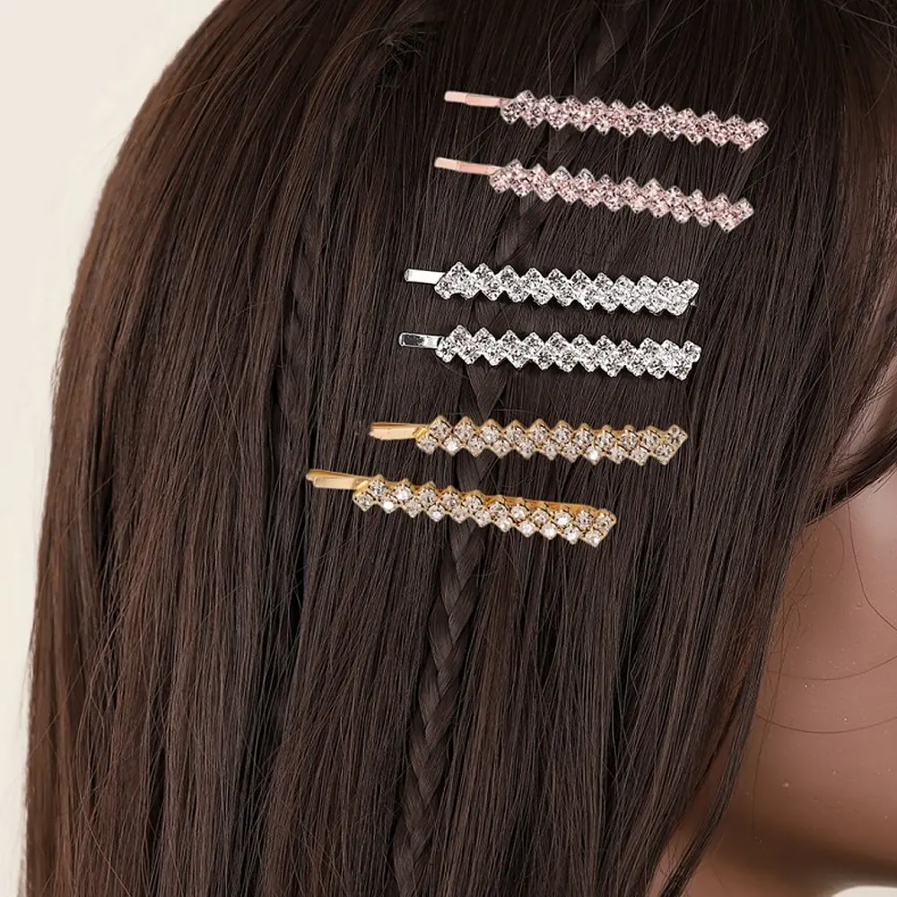 2pcs/Set Simple Rhinestones Hair Clip Women Makeup Bangs Bobby Hairpin Metal Bb Barrettes For Any Occasion Friend Gifts