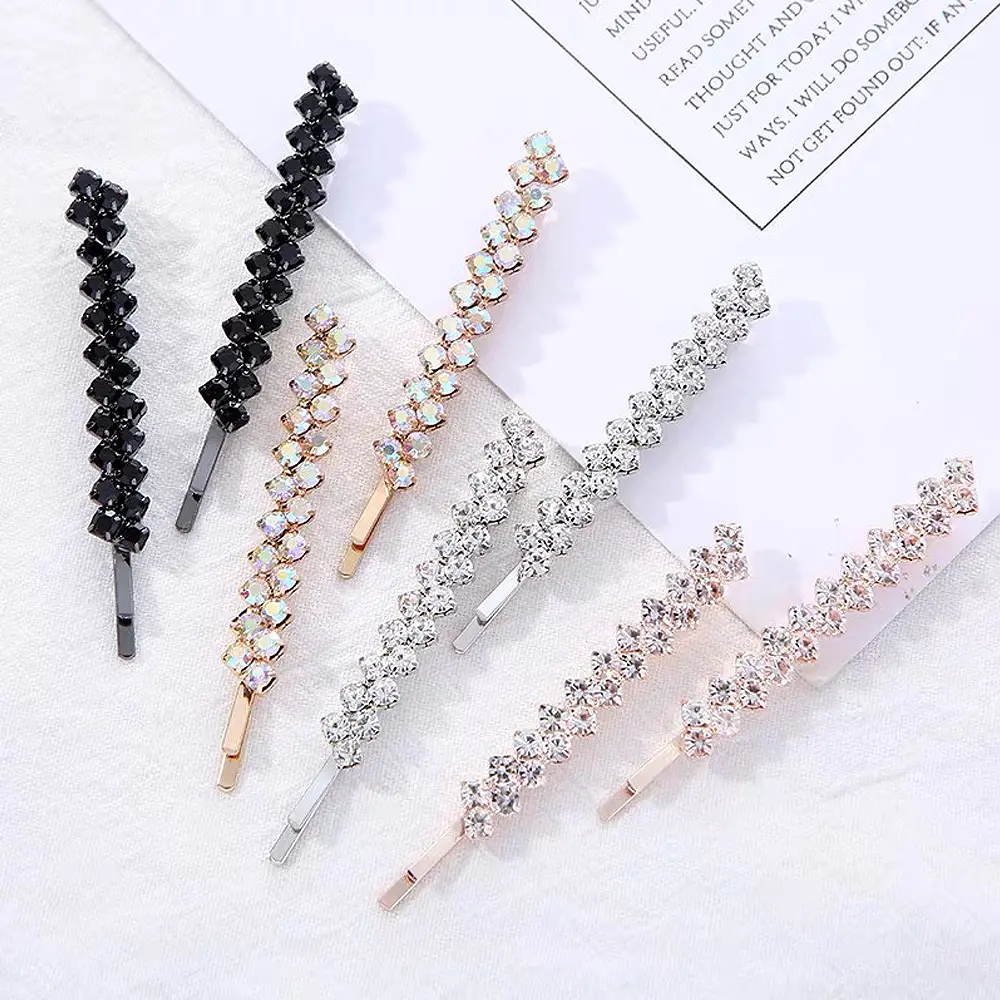 2pcs/Set Simple Rhinestones Hair Clip Women Makeup Bangs Bobby Hairpin Metal Bb Barrettes For Any Occasion Friend Gifts