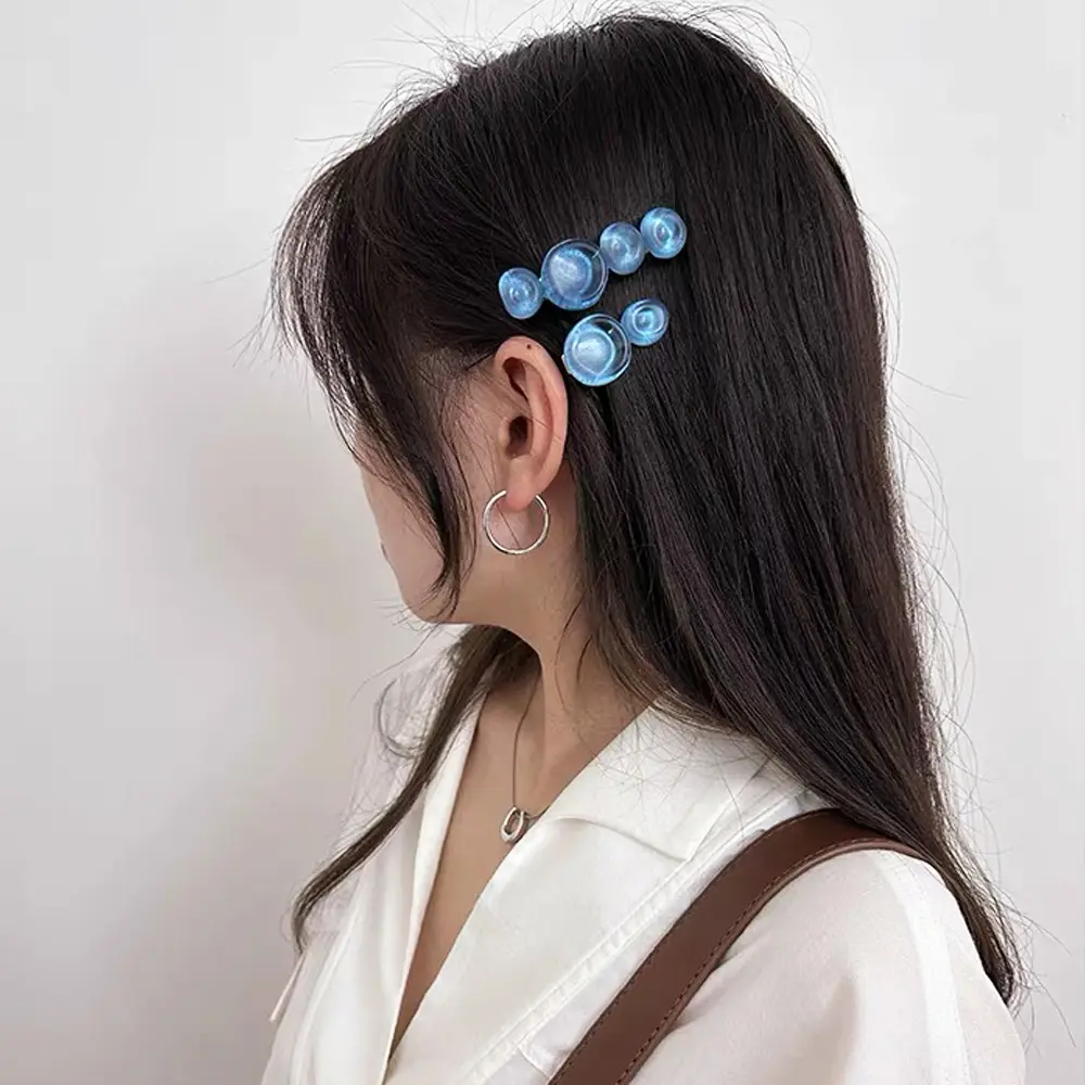 2pcs/Set Creative Blue Bubble Hair Clip Jelly Color Stone Charms Duckbill Barrettes Women Girl Side Bang Hairpin Casual Headwear