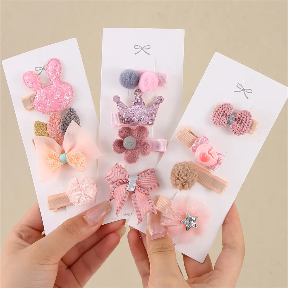 3/4pcs/Set Cartoons Bowknot Flower Hair Clips Sweet Princess Duckbill Barrettes Baby Girls Side Bangs Hairpins Kids Headwear