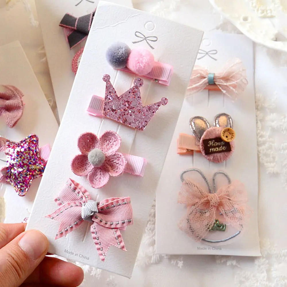 3/4pcs/Set Cartoons Bowknot Flower Hair Clips Sweet Princess Duckbill Barrettes Baby Girls Side Bangs Hairpins Kids Headwear