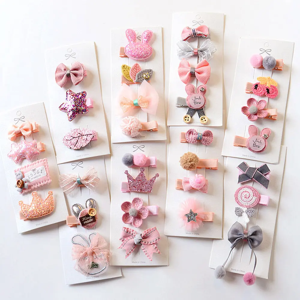 3/4pcs/Set Cartoons Bowknot Flower Hair Clips Sweet Princess Duckbill Barrettes Baby Girls Side Bangs Hairpins Kids Headwear
