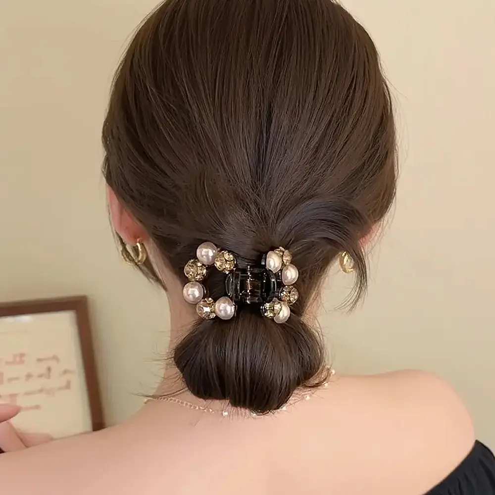 Exquisite Flower Pearl Hair Claw Sparkling Rhinestone Jaw Clip Women Girl Small Size Shark Clamp For Bath Shower Ponytail Holder