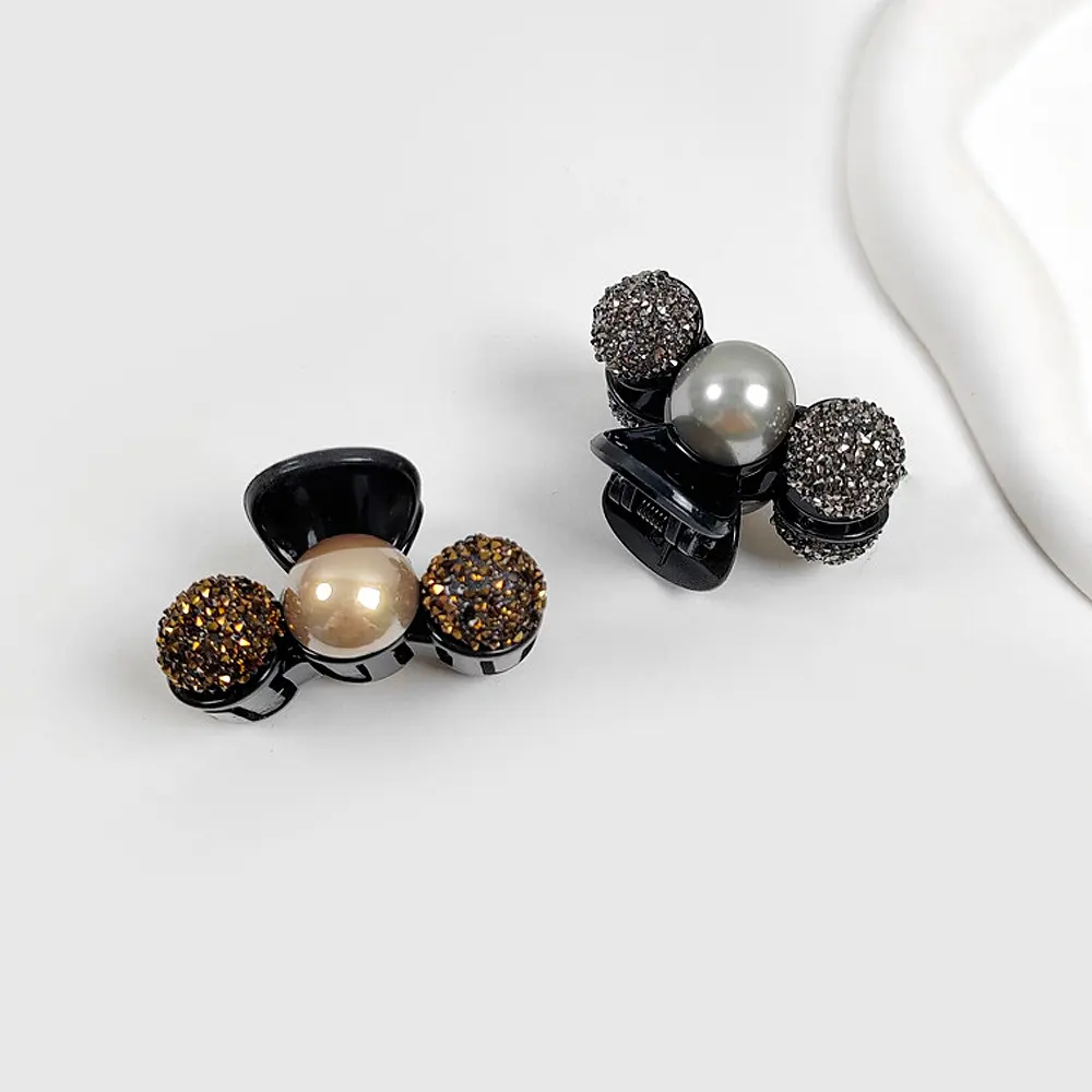 Lovely Rhinestone Hair Claws Imitation Pearl Acrylic Shark Clips Women Girls Side Bangs Clamp For Thin Hair Ponytail Holder