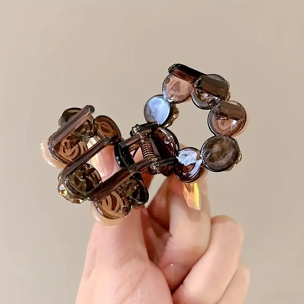 Exquisite Flower Pearl Hair Claw Sparkling Rhinestone Jaw Clip Women Girl Small Size Shark Clamp For Bath Shower Ponytail Holder